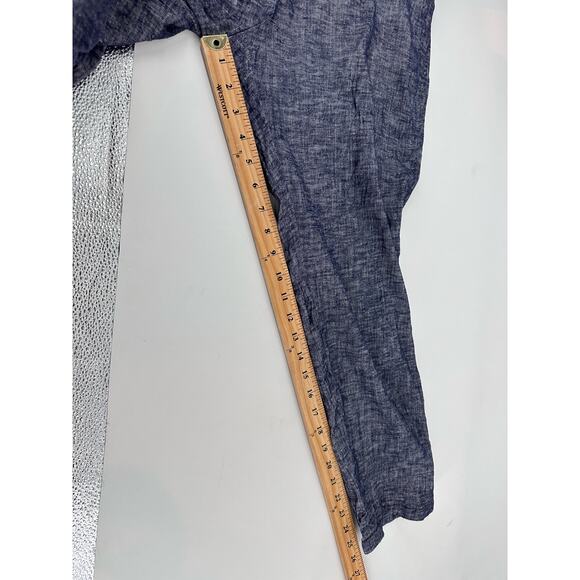 Theory Size 12 Thorina Tierra Wash Blue Linen Viscose Blend Pants Crop Split Hem - Picture 11 of 11